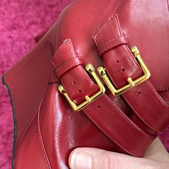 Derek Lam Marta Buckle Leather Wedge Bootie in Carnelian Holiday Red 8.5 Boots - Picture 10 of 13